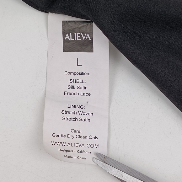 Alieva Maya Draped Corset Mini Dress Size L Women Long Sleeve Silk Satin Black - Picture 14 of 14